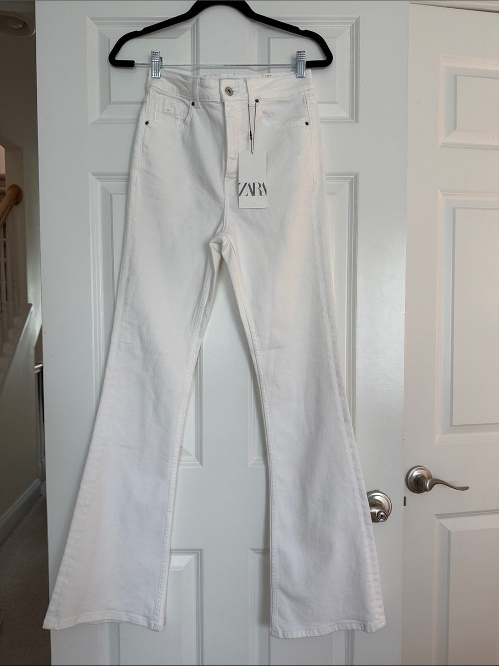 Zara White High-Rise Flare Jeans